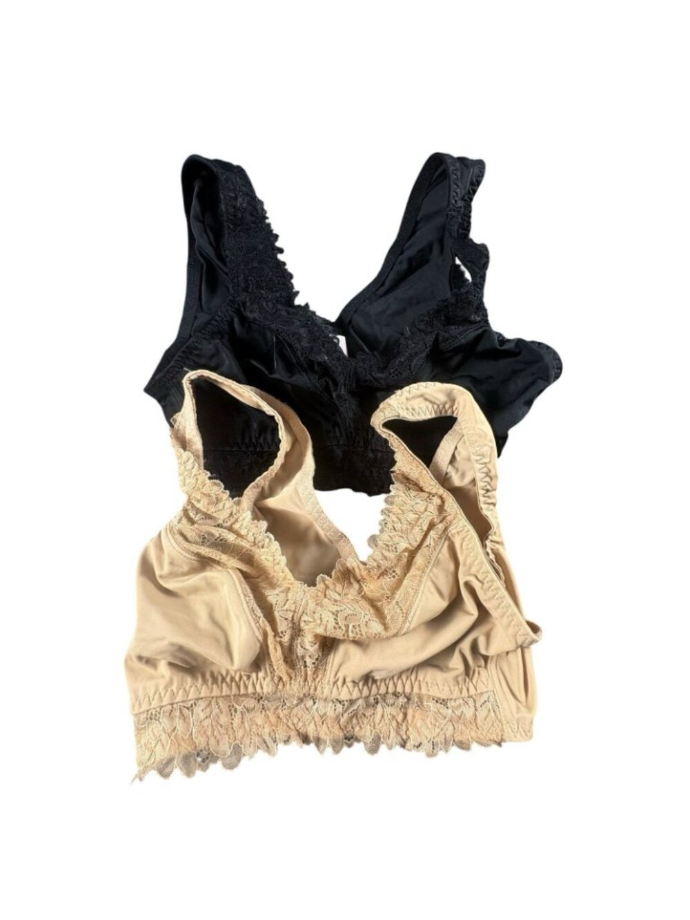 Breezies Lace Trim Comfort Bra Lot of 2 Medium Black Beige Wireless A6344606R - Picture 2 of 11